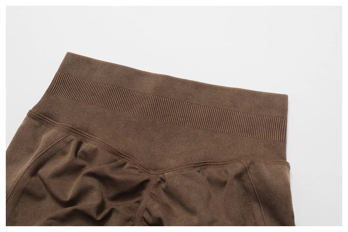 High waist yoga bicycle shorts for women by The Clothing Company Sydney, sand washed fitness shorts for gym, running, and yoga.