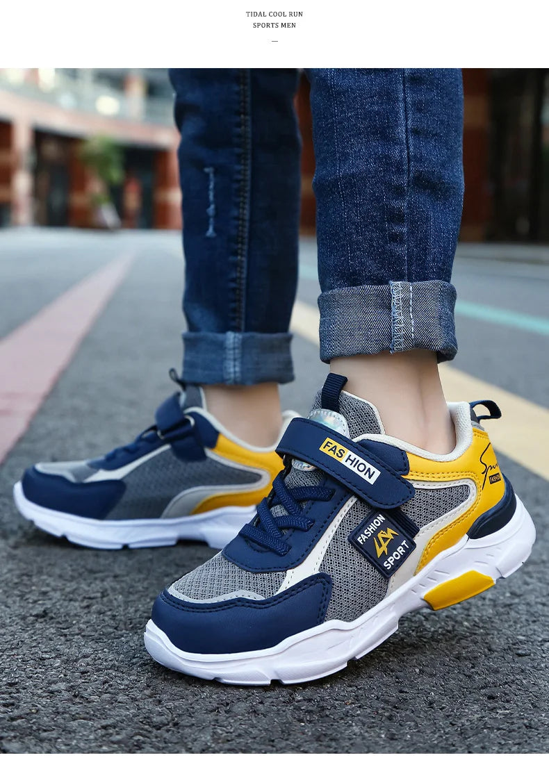 Kids’ breathable summer sneakers by The Clothing Company Sydney, mesh running shoes with hook and loop straps for boys and girls.