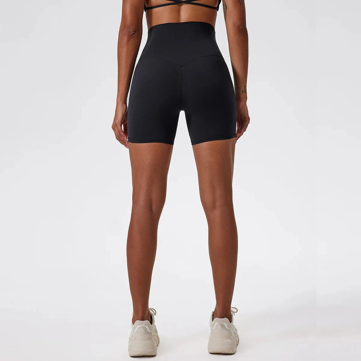 High waist yoga shorts from The Clothing Company Sydney, designed for women’s workout and running, featuring a supportive fit.