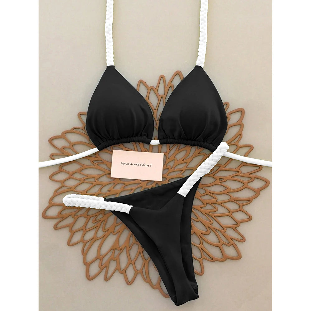 2 Piece Micro Bikini Push Up Brazilian Bikini Set Thong Solid Swimsuit Summer Beachwear Swimwear