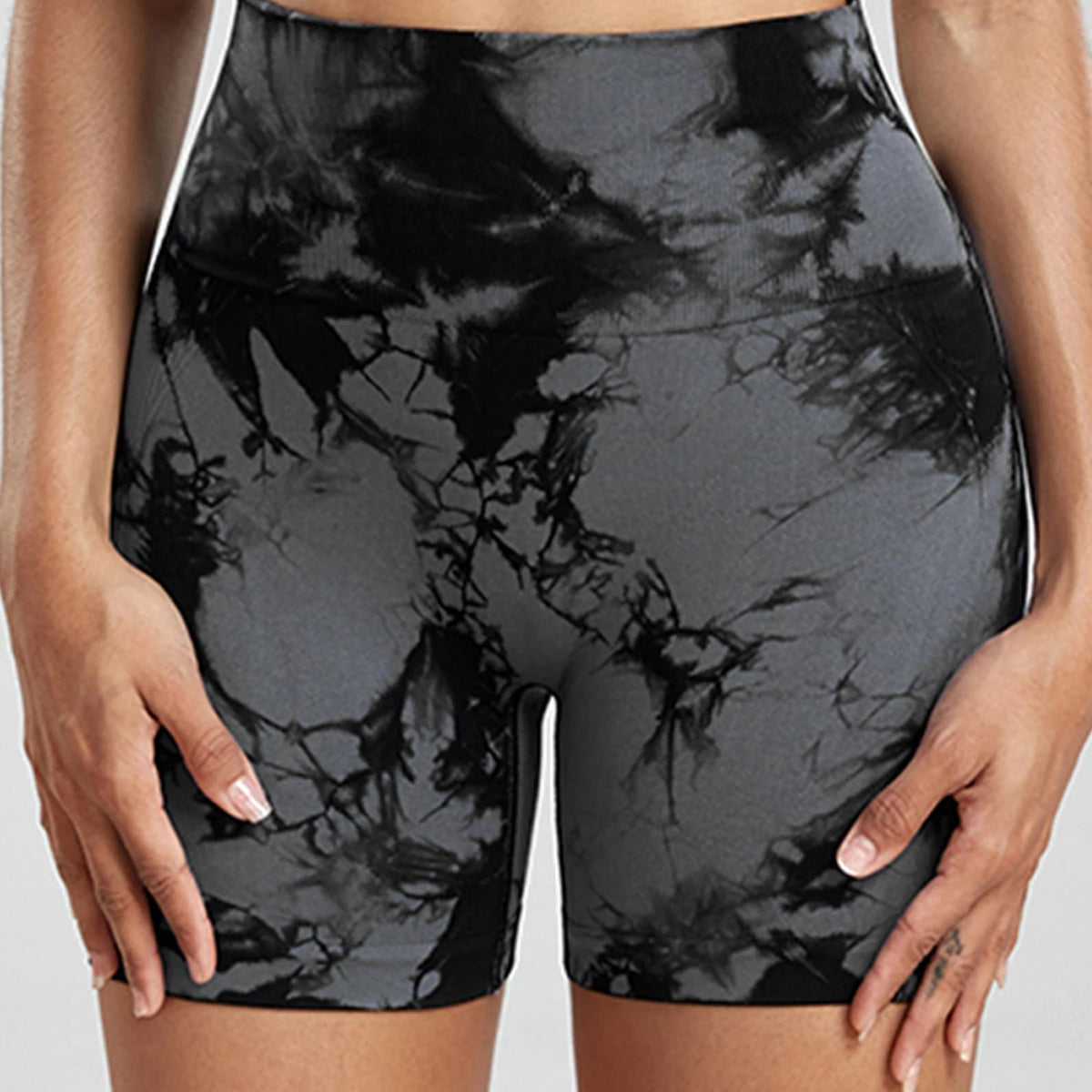 Women’s tie-dye gym shorts by The Clothing Company Sydney, high waist, seamless fitness bike shorts for summer outdoor sports.