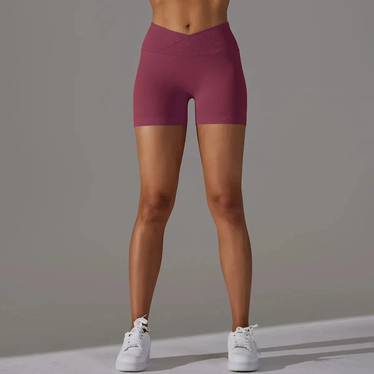 Women’s high waist fitness yoga leggings by The Clothing Company Sydney, seamless gym shorts with scrunch butt detail.