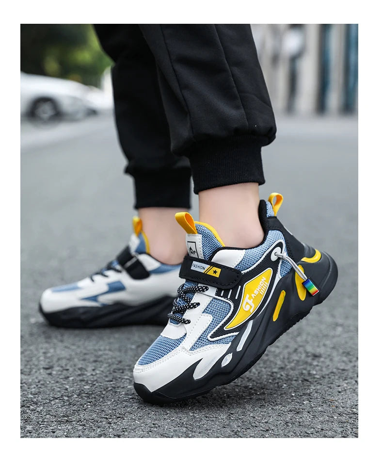 Boys' breathable mesh sneakers by The Clothing Company Sydney featuring non-slip soles, lightweight design, and hook-and-loop closure.