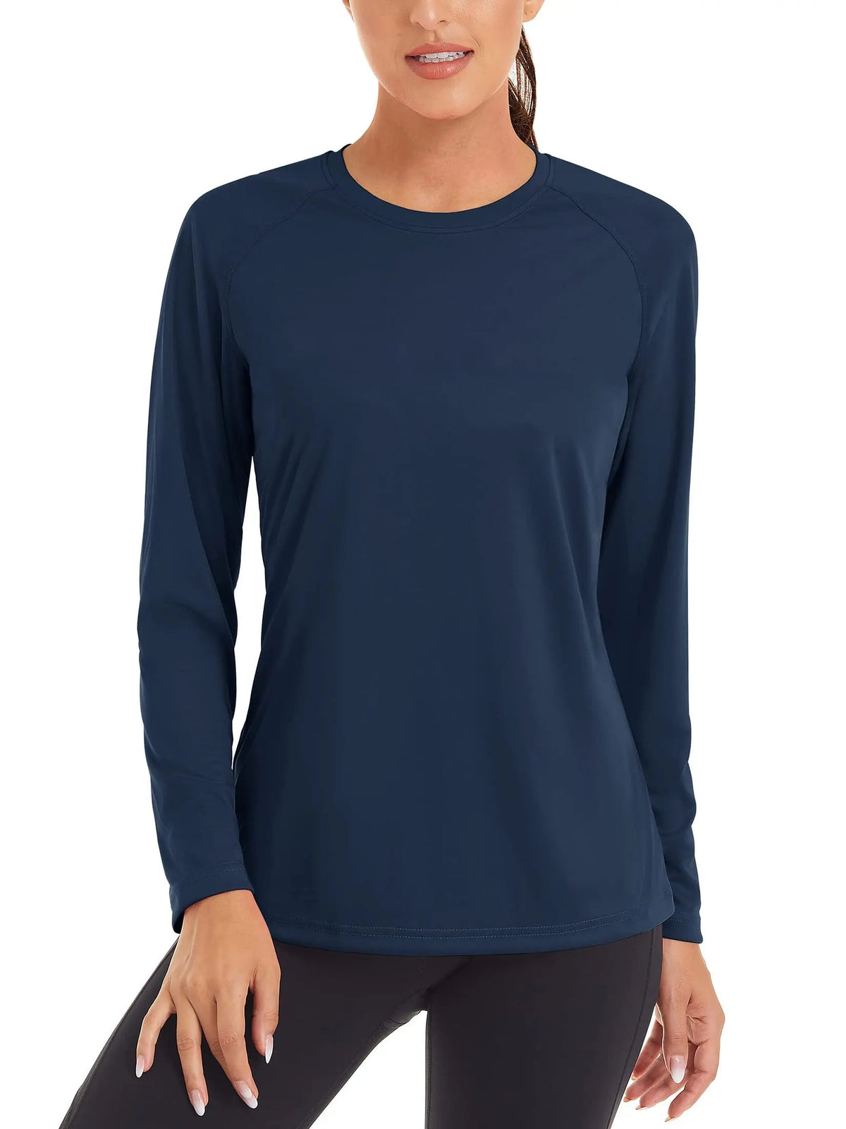 Women's UPF 50+ quick dry long sleeve swim T-shirt by The Clothing Company Sydney, designed for sun protection and performance.