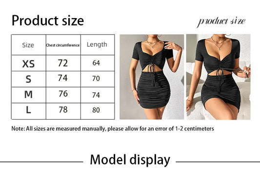 V-neck Hollowed out pleated Wrapped Short Sleeve Party Club Drawstring Dress - The Clothing Company Sydney