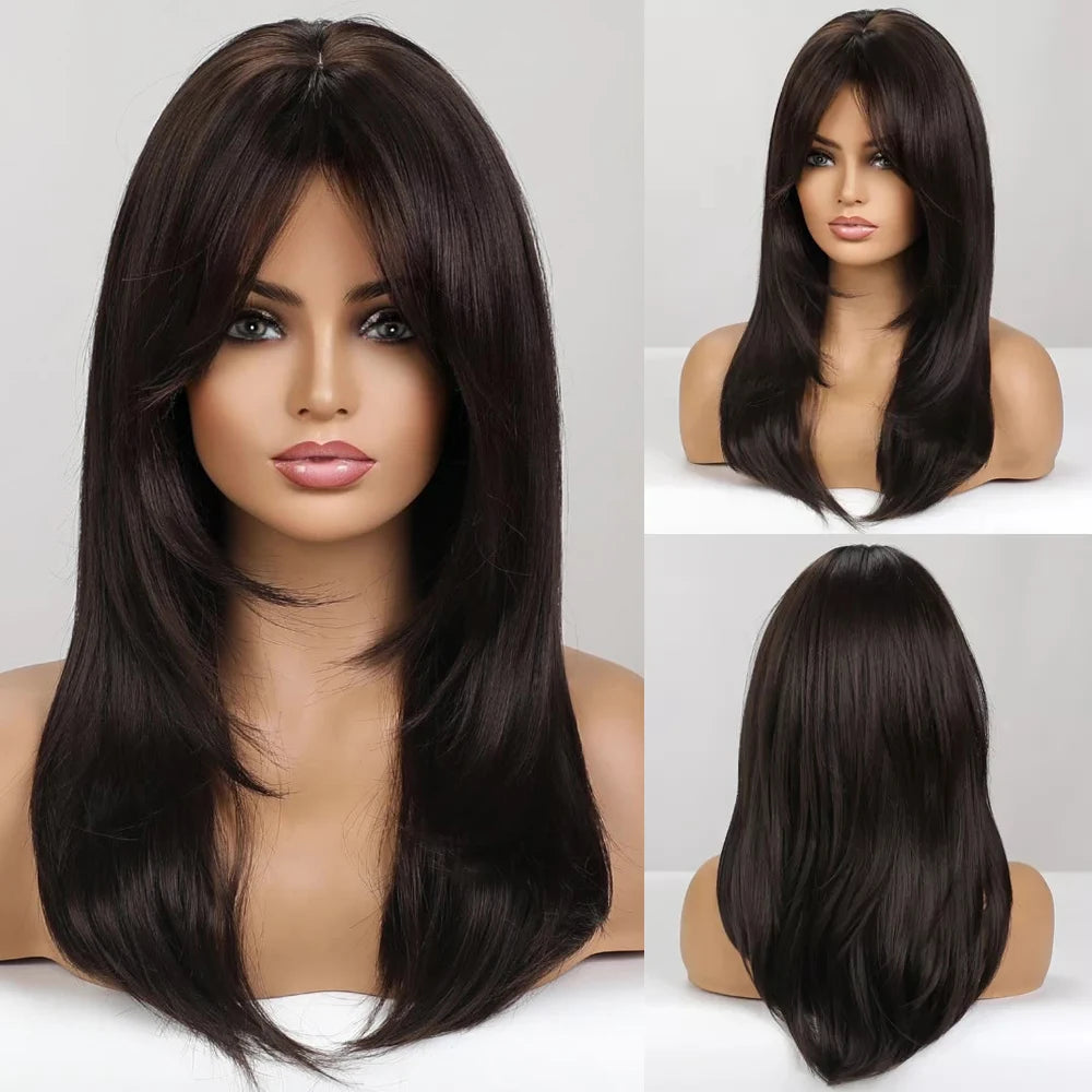 Long layered straight synthetic wig in black and pink ombre, women's cosplay hair accessory with mixed colors from The Clothing Company Sydney