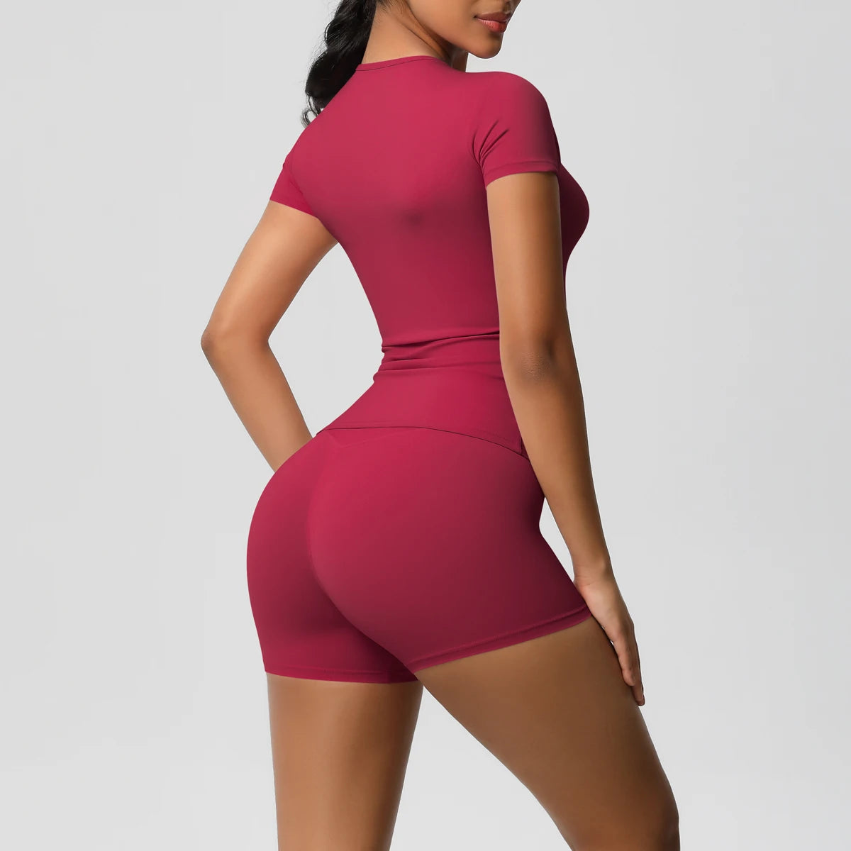 2 Piece Quick-Drying Gym Leggings Set Summer Short Sleeve Breathable Stretchy Yoga Slim Fitness Active Top Women's Cycling Bike Shorts The Clothing Company Sydney