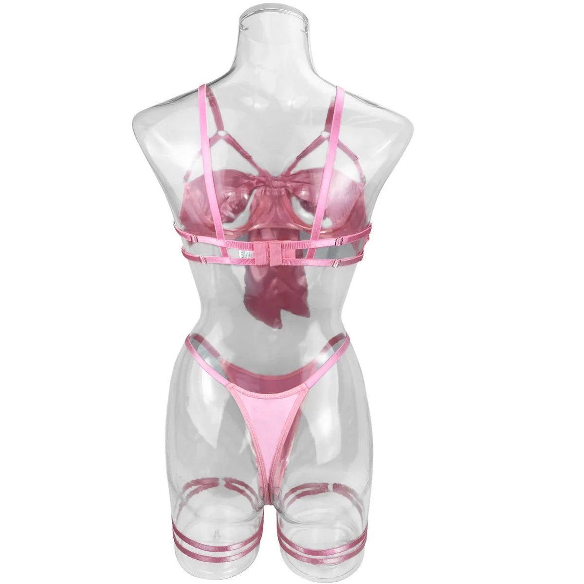 Bowknot Lingerie Open Bra Lace Up Underwear 3-Piece Satin Outfit Set The Clothing Company Sydney