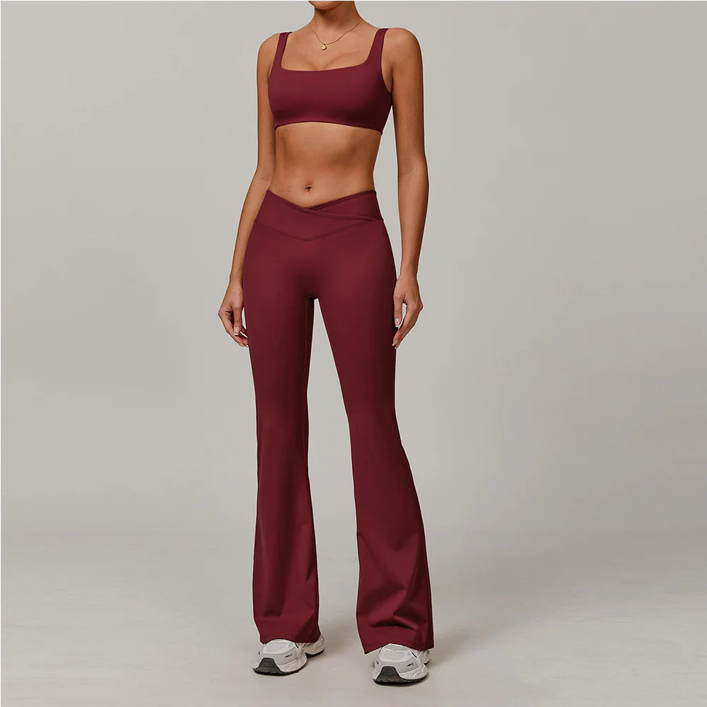 Two-piece women's fitness yoga set by The Clothing Company Sydney, includes sport bra and leggings for workout and activewear.