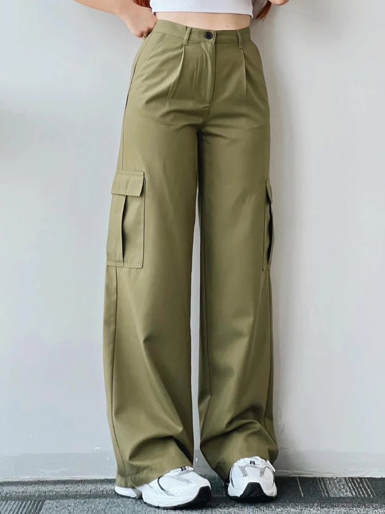 Y2K Women Vintage Cargo Pants Streetwear Parachute Pants Beige Sweatpants Wide Leg Joggers Trousers The Clothing Company Sydney