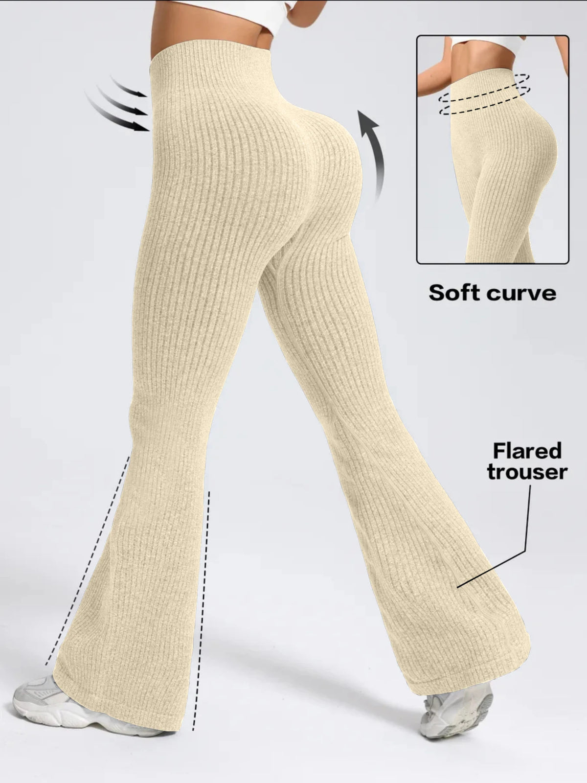 Women's high-waist bell bottom pants by The Clothing Company Sydney, sporty tight fit with elastic wide-leg design, comfortable and stylish.