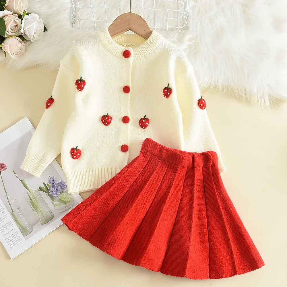Three-piece girls' spring autumn plaid vest dress and coat set by The Clothing Company Sydney, featuring stylish baby party outfits.