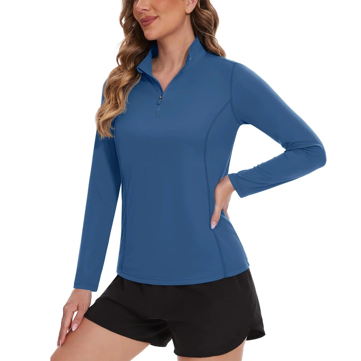 Women's UPF 50+ quick-dry long sleeve sun protection shirt by The Clothing Company Sydney, ideal for running, hiking, and outdoor activities.
