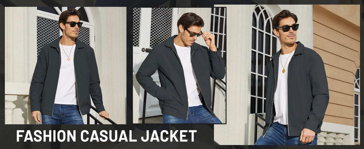 Lightweight Work Jackets Mens Fashion Tunic Style Zipper Pockets Bomber Jackets Full Zip Spring Fall Outerwear The Clothing Company Sydney