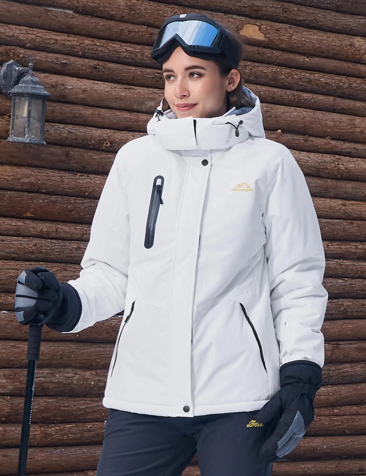 Women's winter thermal fleece-lined waterproof ski hood coat by The Clothing Company Sydney, ideal for snowboarding and mountain weather.