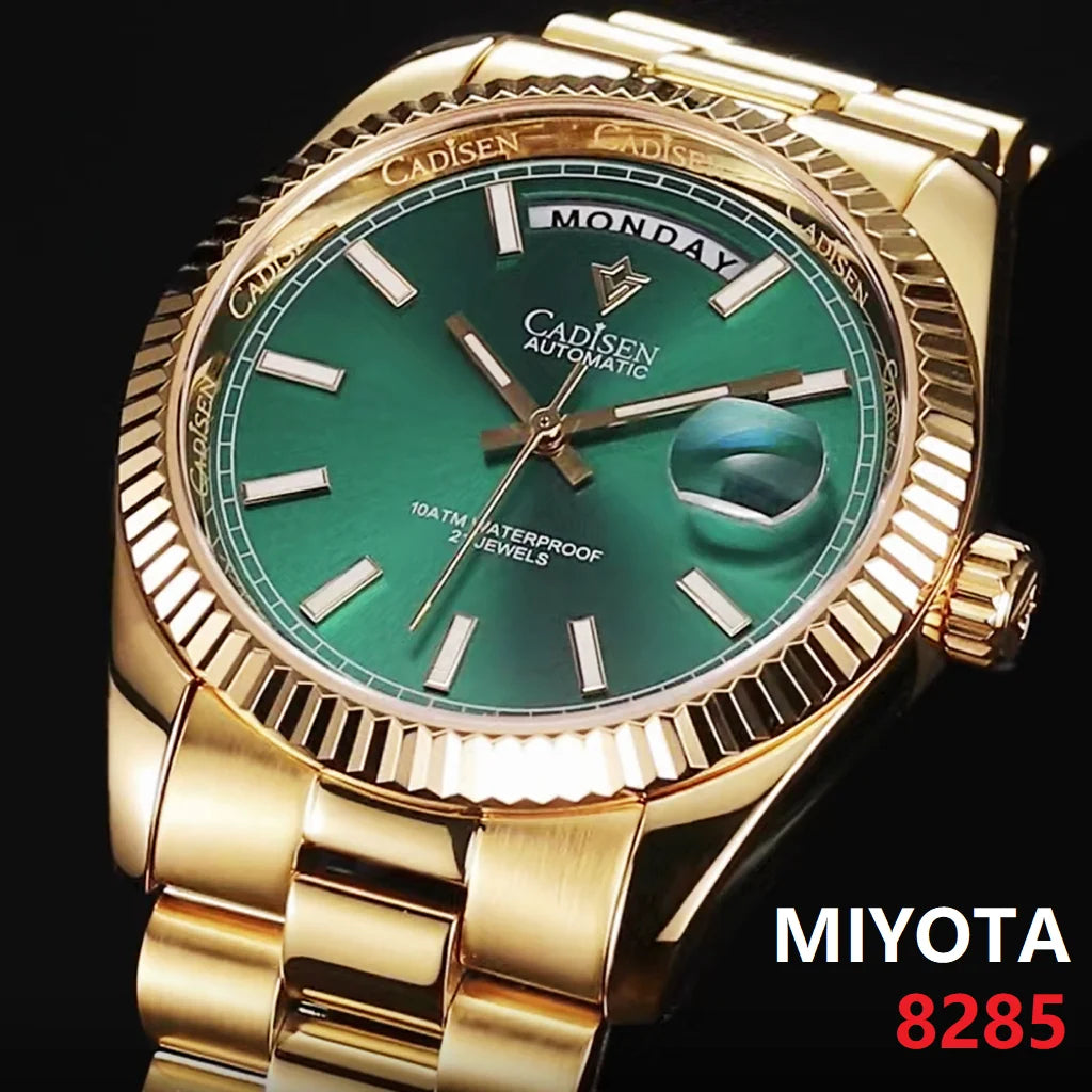 Cadisen DD40 men's luxury automatic wristwatch with AR sapphire glass, Miyota 8285 movement, and 10Bar water resistance.