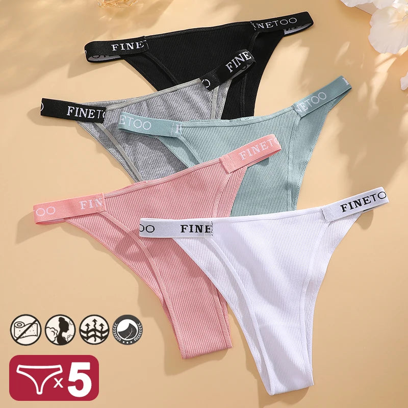 Five pairs of women's cotton lingerie briefs with low waist design, comfortable underwear from The Clothing Company Sydney.