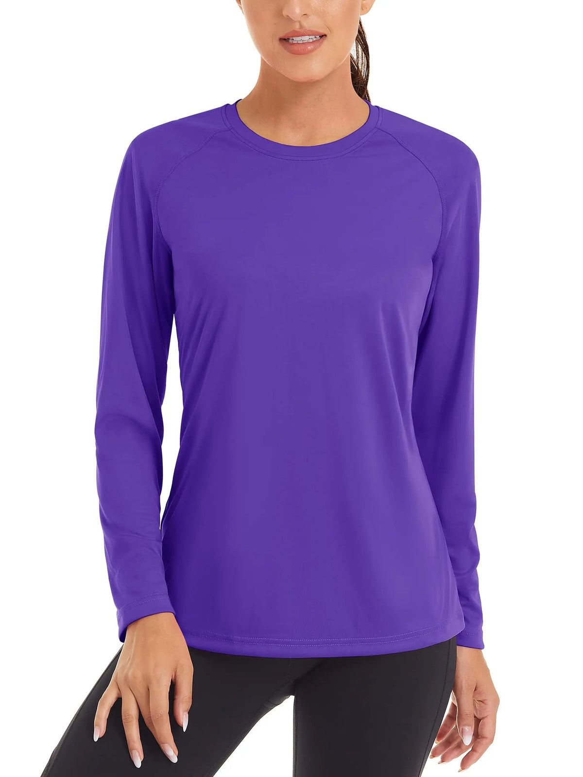 Women's UPF 50+ quick-dry long sleeve swim T-shirt with UV protection, performance sunblock top by The Clothing Company Sydney