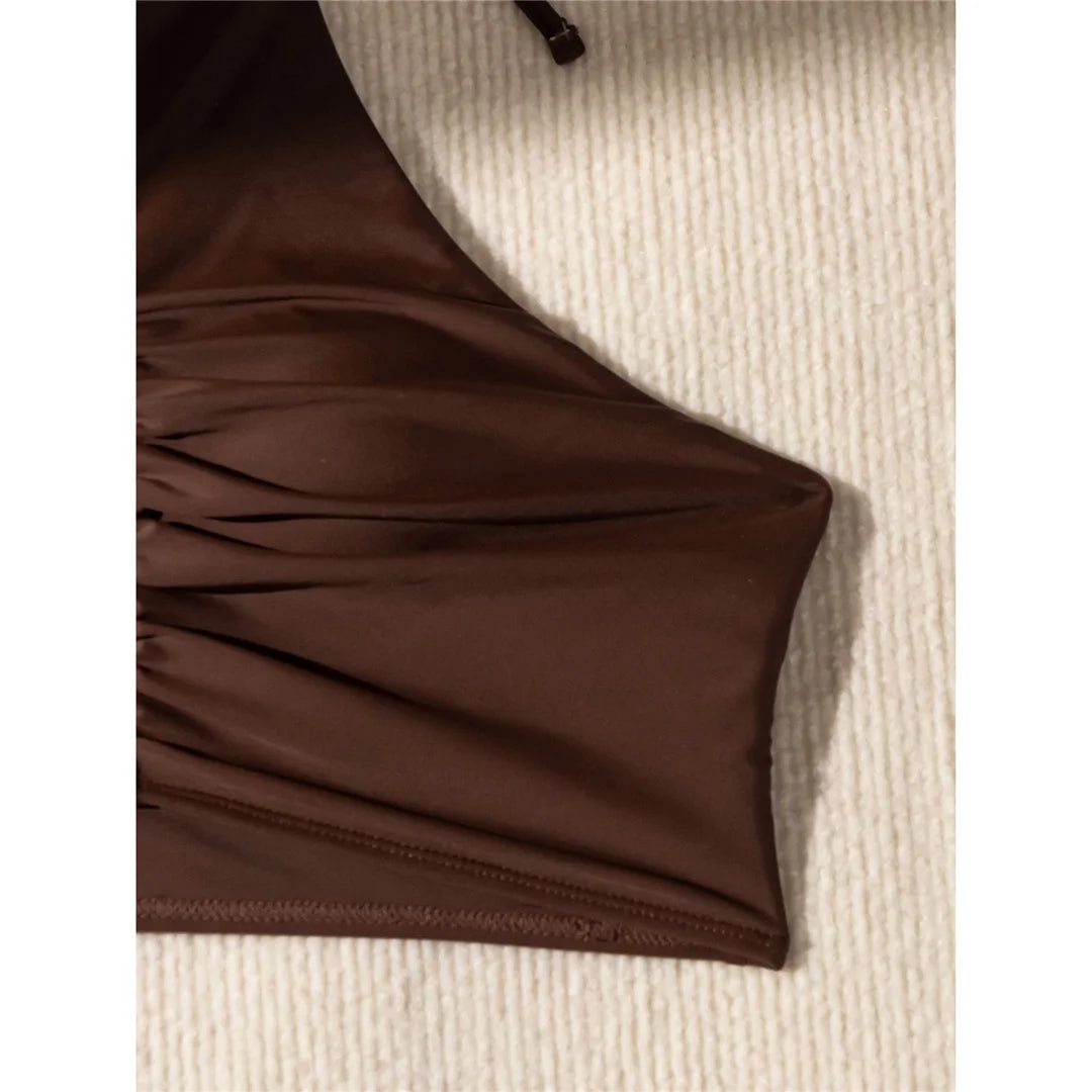 Halter high neck high waist bikini set for women, wrinkled fabric, two-piece swimwear from The Clothing Company Sydney.