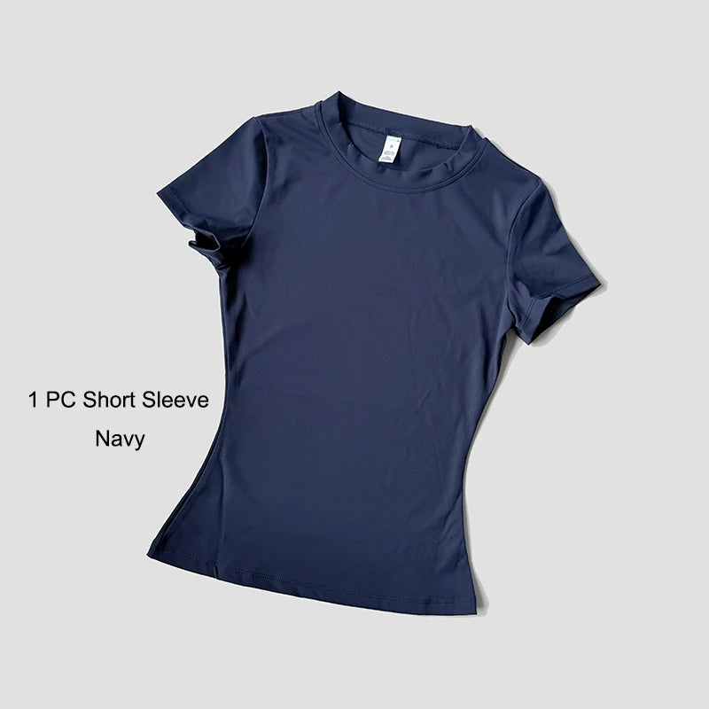 2 Piece Women's Sports Yoga Set Seamless Knitted Fitness Gym Clothes Sportswear Short Sleeve Crop Top Tracksuits Gym Bike Shorts - The Clothing Company Sydney