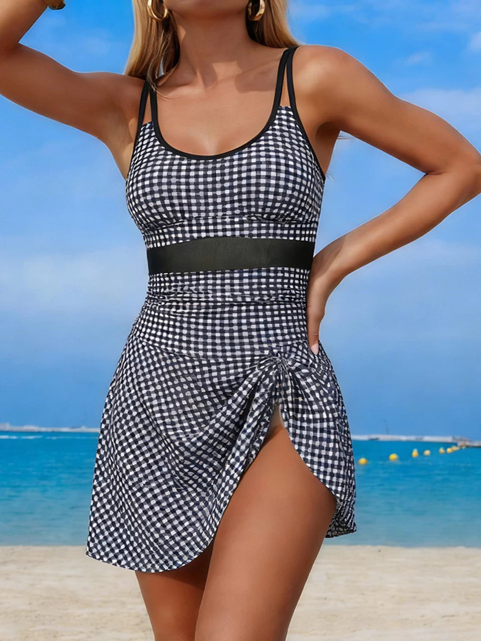 Mesh pleated monokini one-piece swimsuit by The Clothing Company Sydney, featuring a solid design, beachwear style, and swimming bodysuit.
