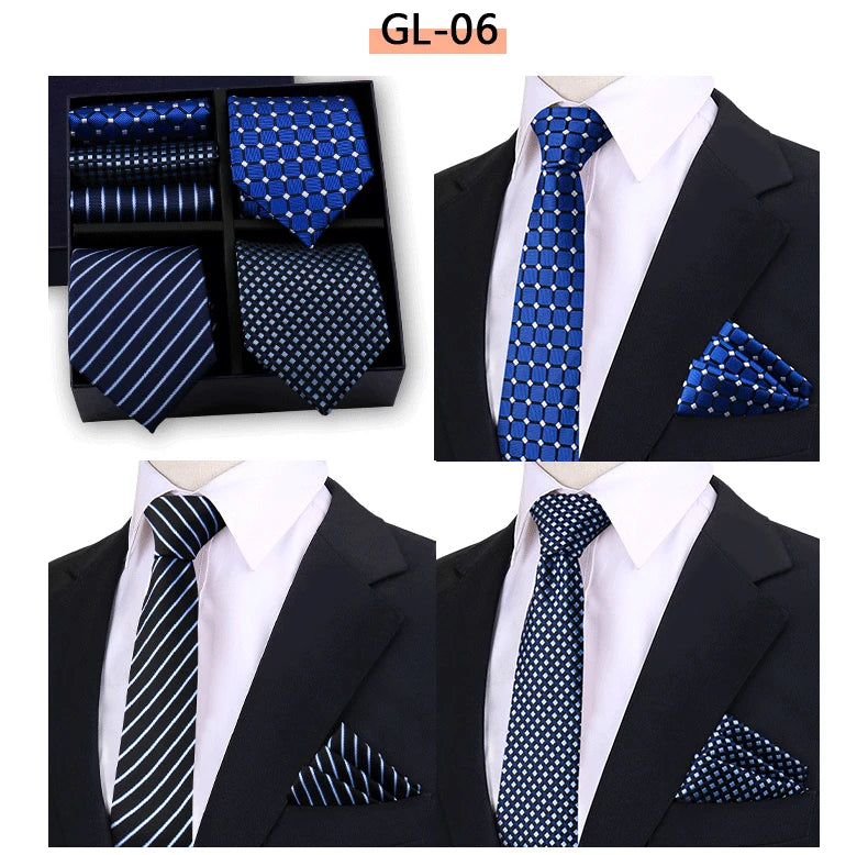 Luxury men's tie set with paisley and striped necktie, matching handkerchief, and accessories in a gift box by The Clothing Company Sydney.