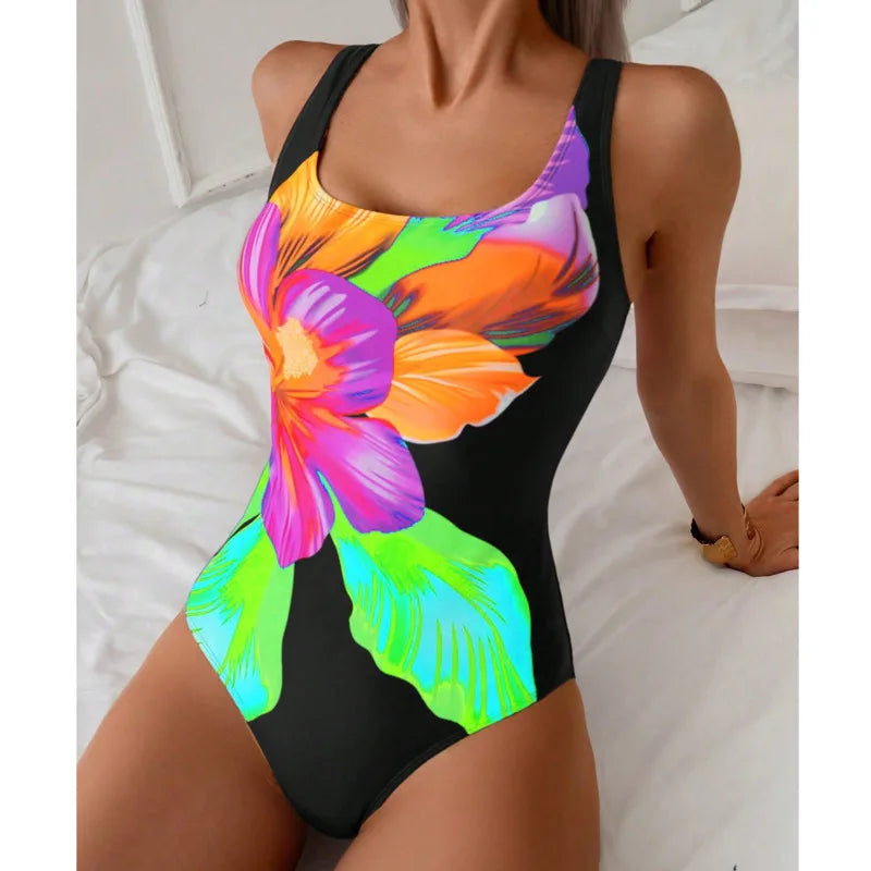Summer print one-piece swimsuit for women by The Clothing Company Sydney featuring a push-up design and beachwear style.