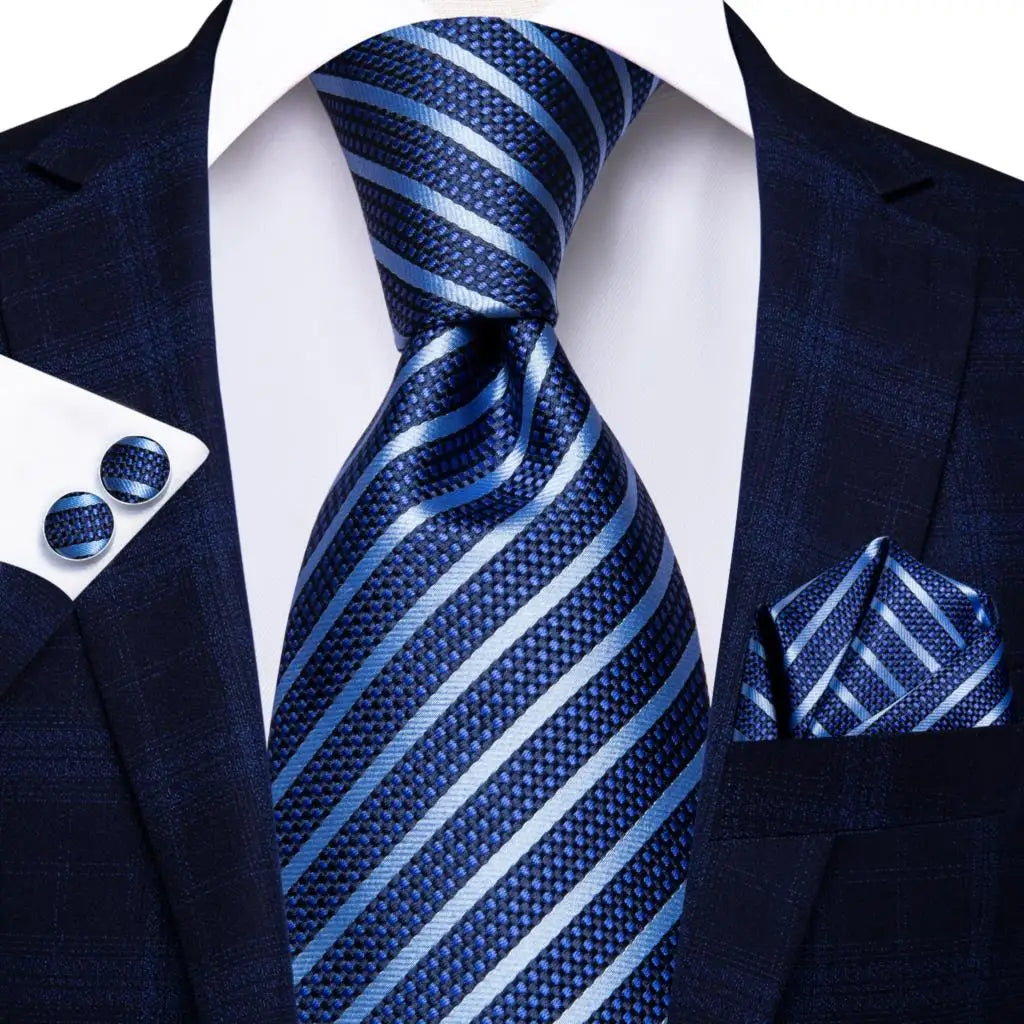 Blue paisley silk tie set with matching cufflinks and pocket hanky, men's accessories by The Clothing Company Sydney.