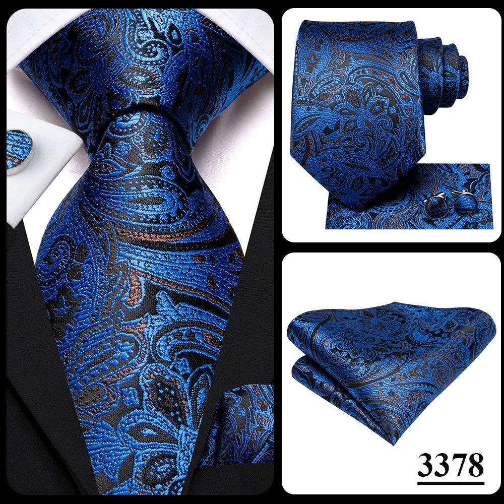 Blue paisley silk tie set with matching cufflinks and hanky, men's accessories by The Clothing Company Sydney.