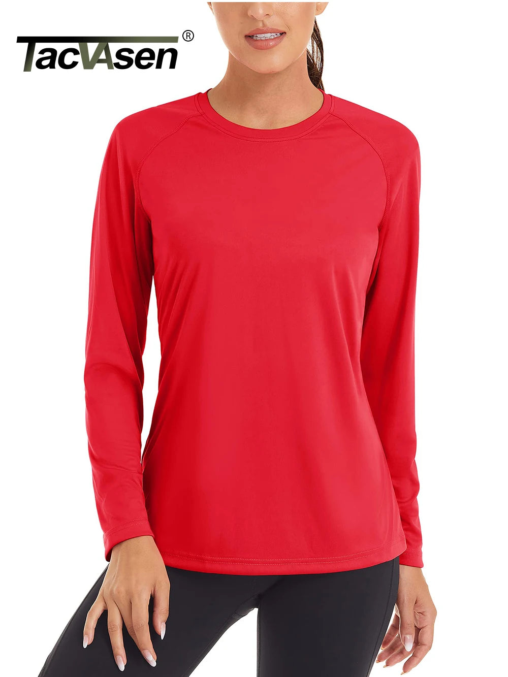 Women's UPF 50+ quick-dry long sleeve T-shirt from The Clothing Company Sydney, designed for sun protection and active wear.