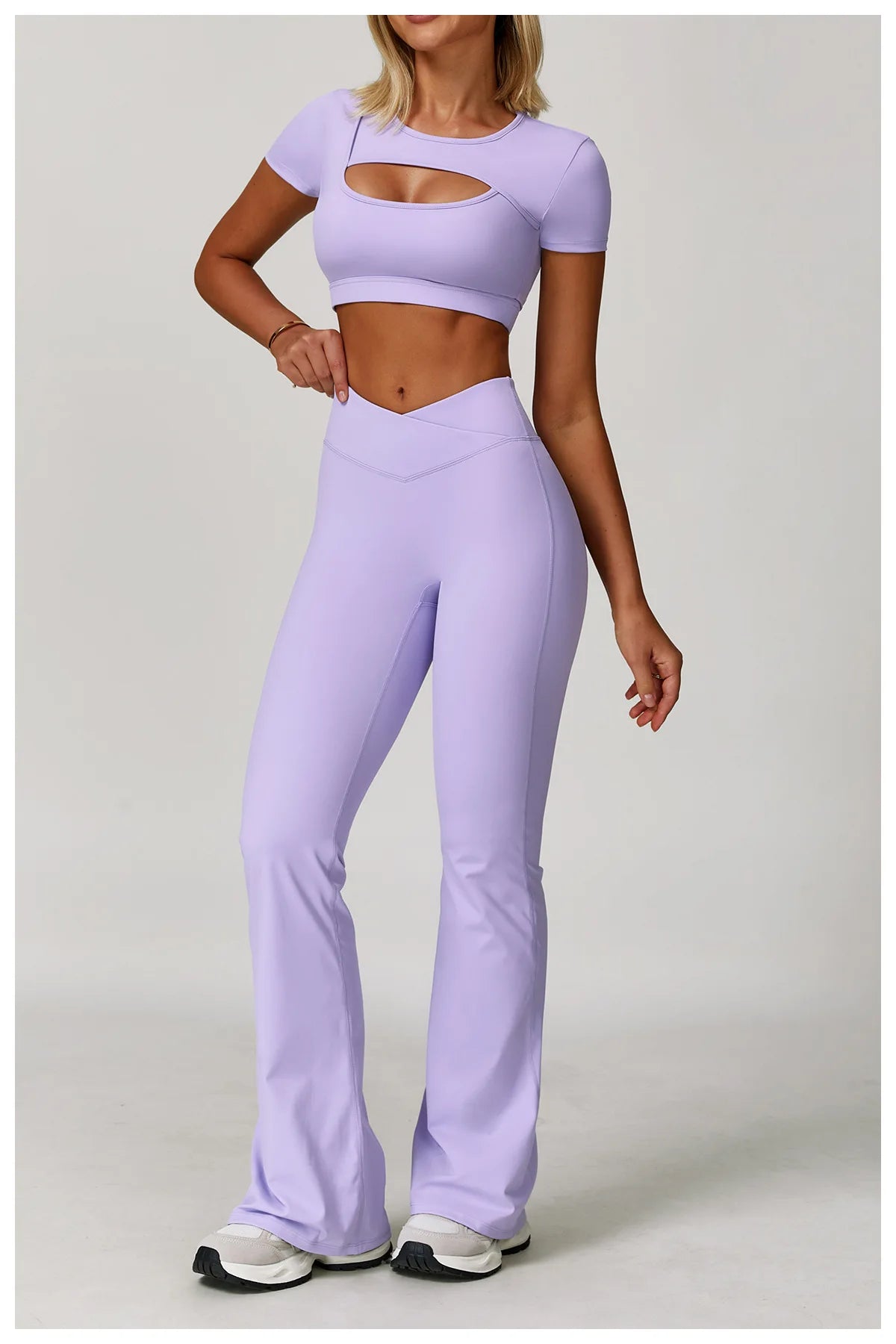Two-piece women's fitness sportswear set featuring a sports bra and gym leggings by The Clothing Company Sydney, ideal for yoga and workouts.