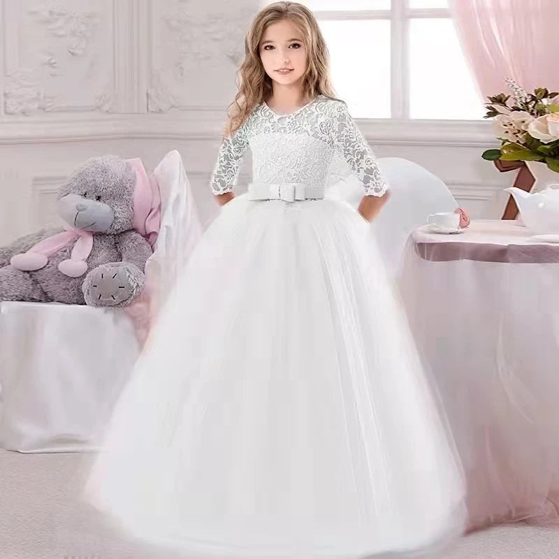 Baby girl princess party gown by The Clothing Company Sydney, white wedding-inspired dress for kids' birthdays and special occasions.