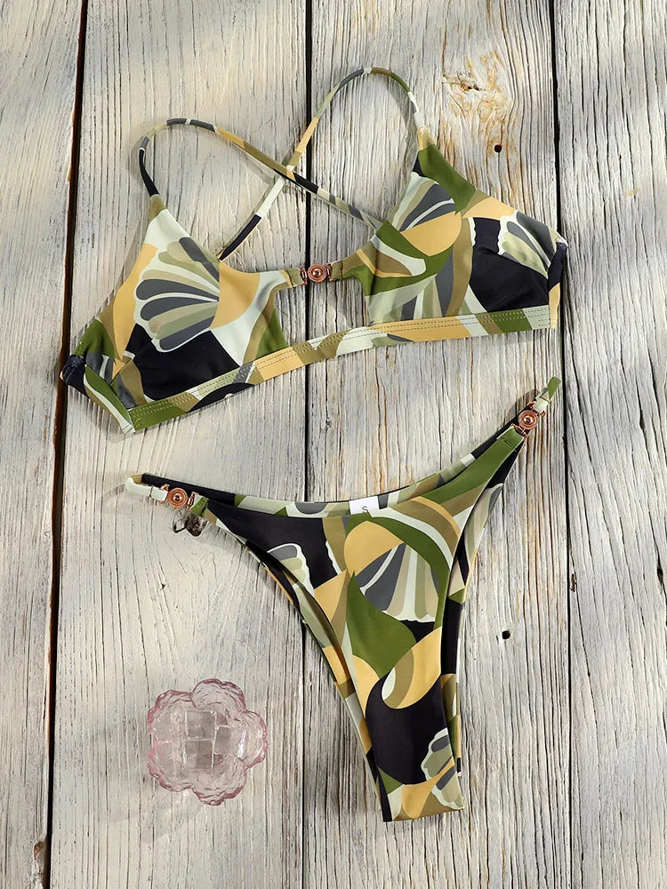 Two-piece push-up bikini set by The Clothing Company Sydney featuring a hollow-out design, low waist, and string bikini style.