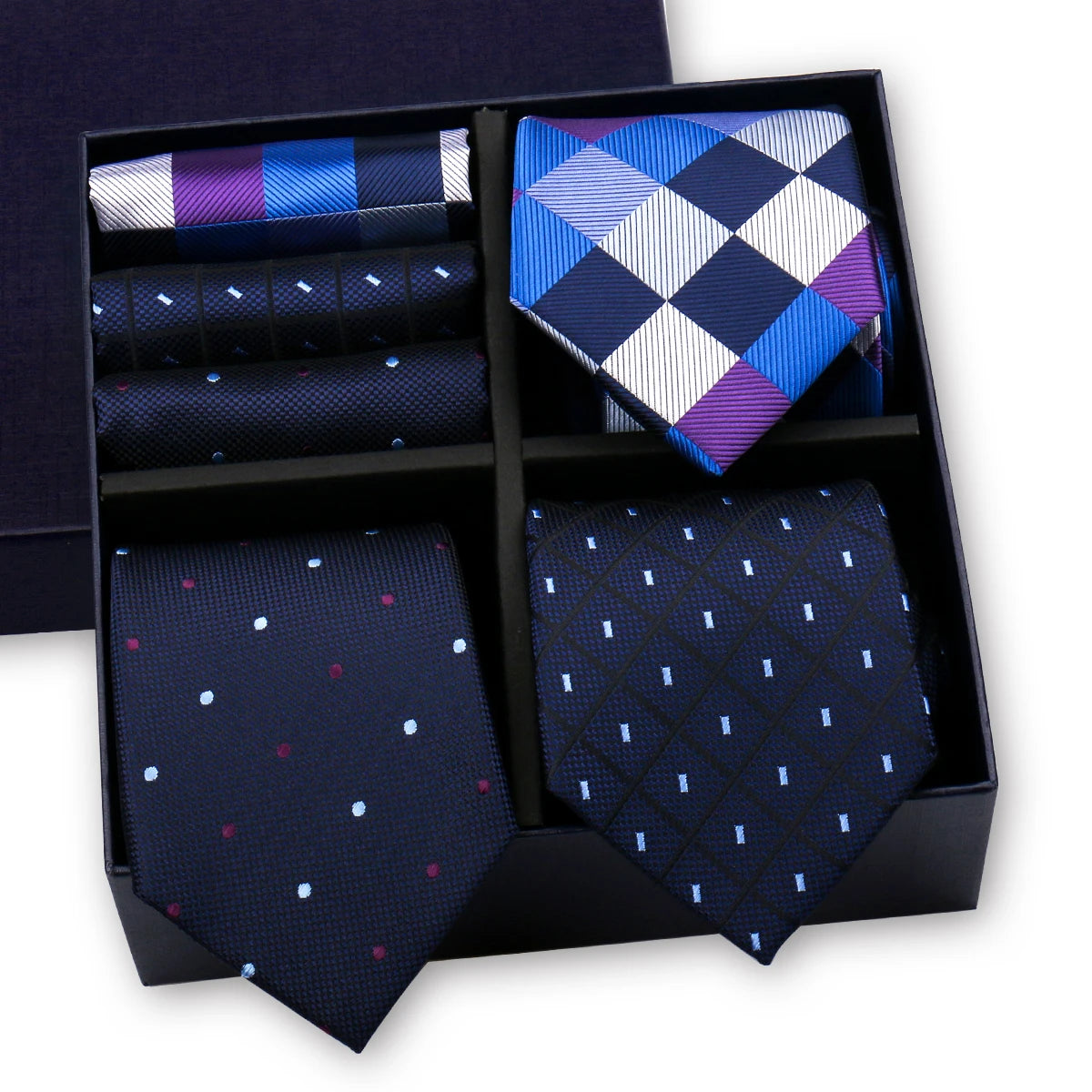 Luxury men's tie set with paisley and striped necktie, handkerchief, and accessories in gift box by The Clothing Company Sydney.