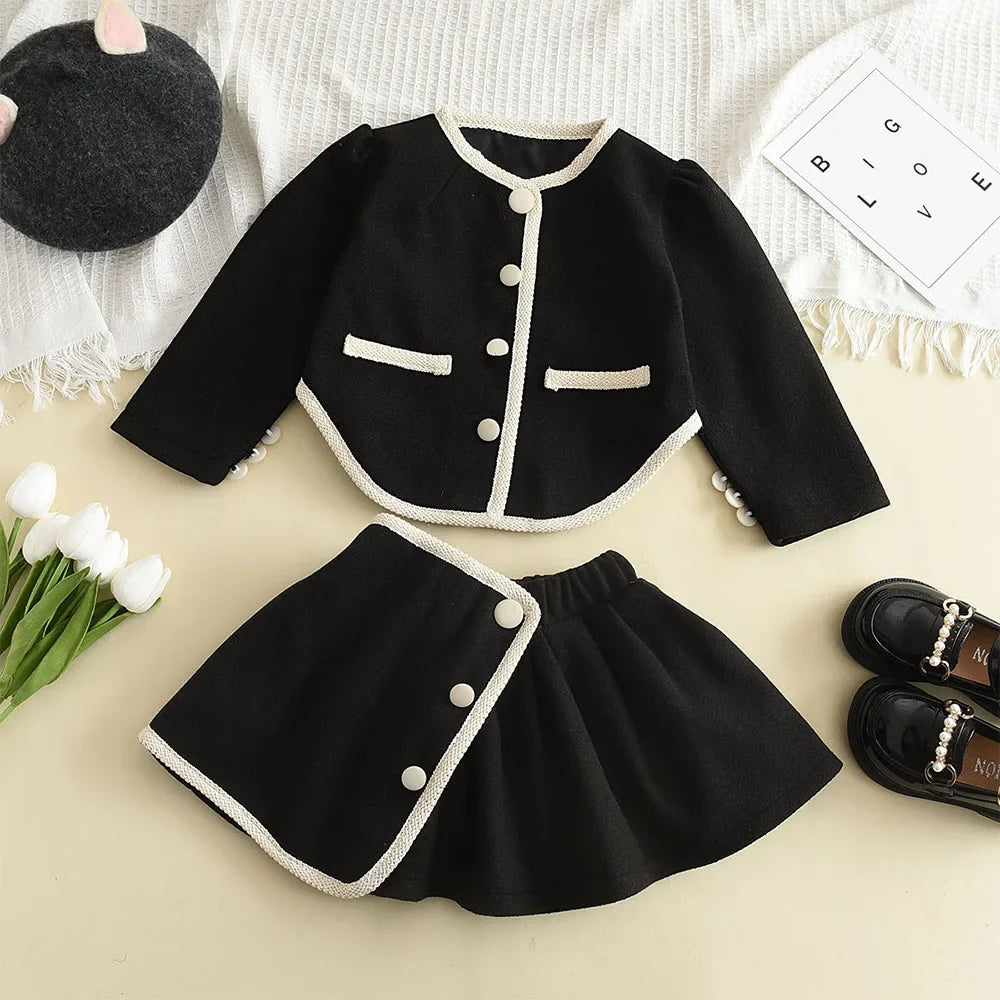 Kids girls' plaid vest dress set with coat, ideal for spring and autumn, from The Clothing Company Sydney.