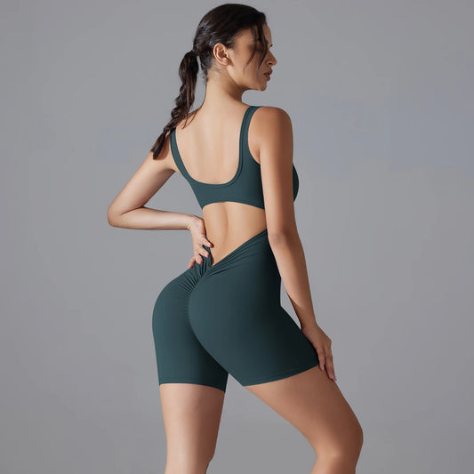 V Back Scrunch Sports Jumpsuit Gym Romper Sleeveless Sportswear Bodysuits Women Casual One-Piece Suit Yoga Clothing - The Clothing Company Sydney