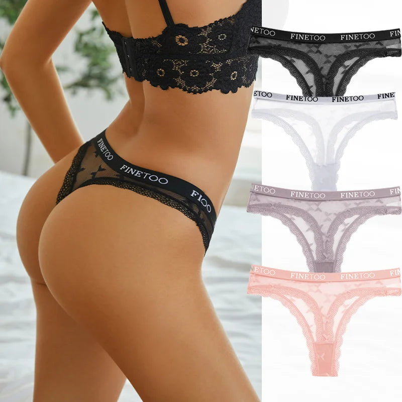 4 Pack Womens Lace Panties Low Rise Thongs Female G-String Underwear High Elastic Waist Soft Intimates Lingerie - The Clothing Company Sydney