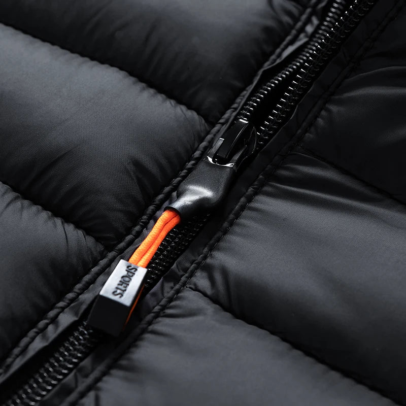 Men's hooded casual puffer down jacket by The Clothing Company Sydney, featuring a quilted design and front zipper closure.