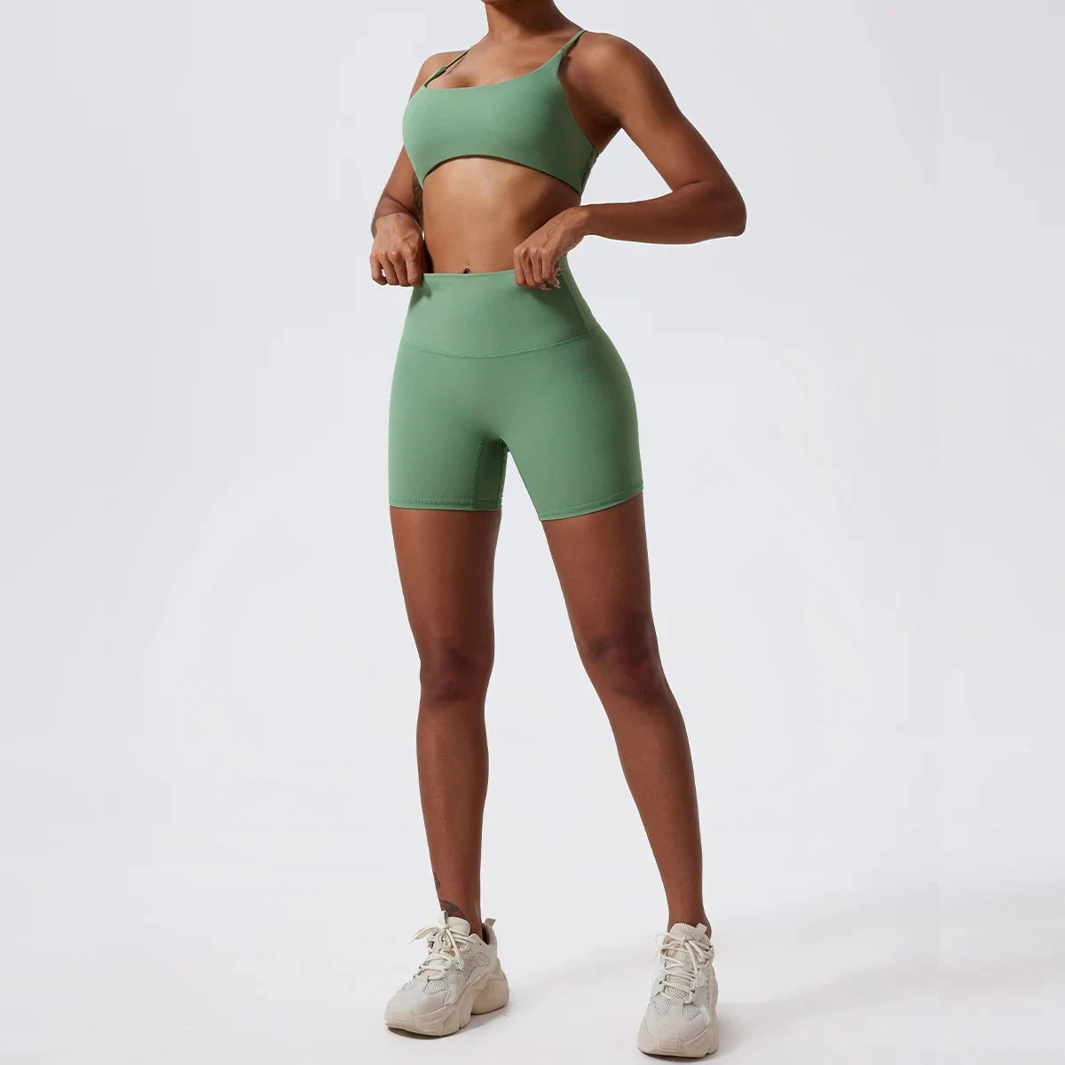 High-waist yoga shorts for women by The Clothing Company Sydney, designed for gym, running, and workout activities.
