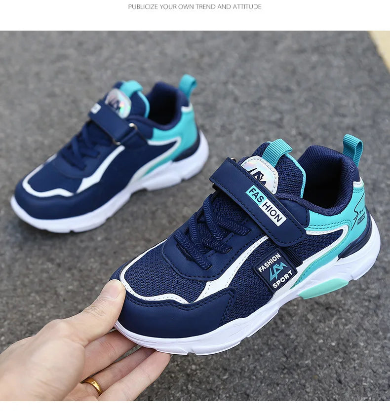 Kids' breathable summer sneakers by The Clothing Company Sydney, mesh running shoes with hook and loop straps for boys and girls.