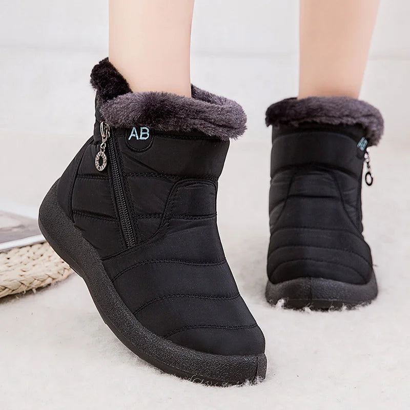 Women's thick plush snow fur ankle boots by The Clothing Company Sydney, showing cozy winter footwear with fur lining and sturdy soles.