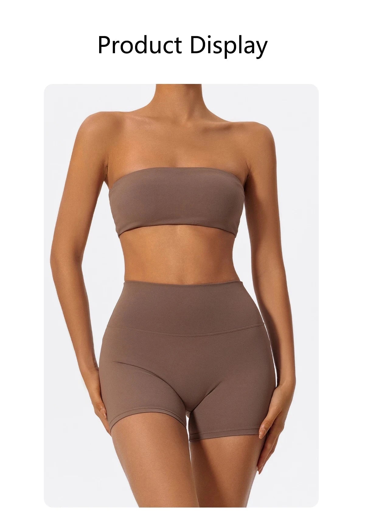 Two-piece women's fitness sports set with strapless sports bra and workout yoga crop top, gym suits from The Clothing Company Sydney