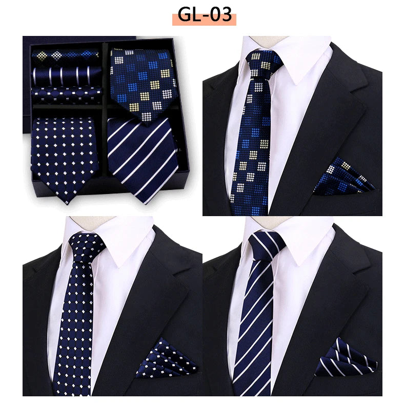 Luxury men's tie set with paisley and striped necktie, matching handkerchief, in a gift box, by The Clothing Company Sydney.
