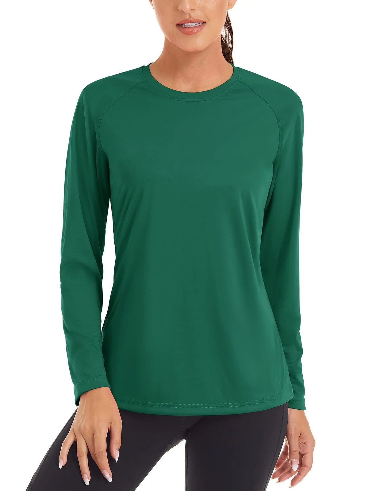 Women's UPF 50+ quick dry long sleeve T-shirt by The Clothing Company Sydney, performance sun protection swim pullover.
