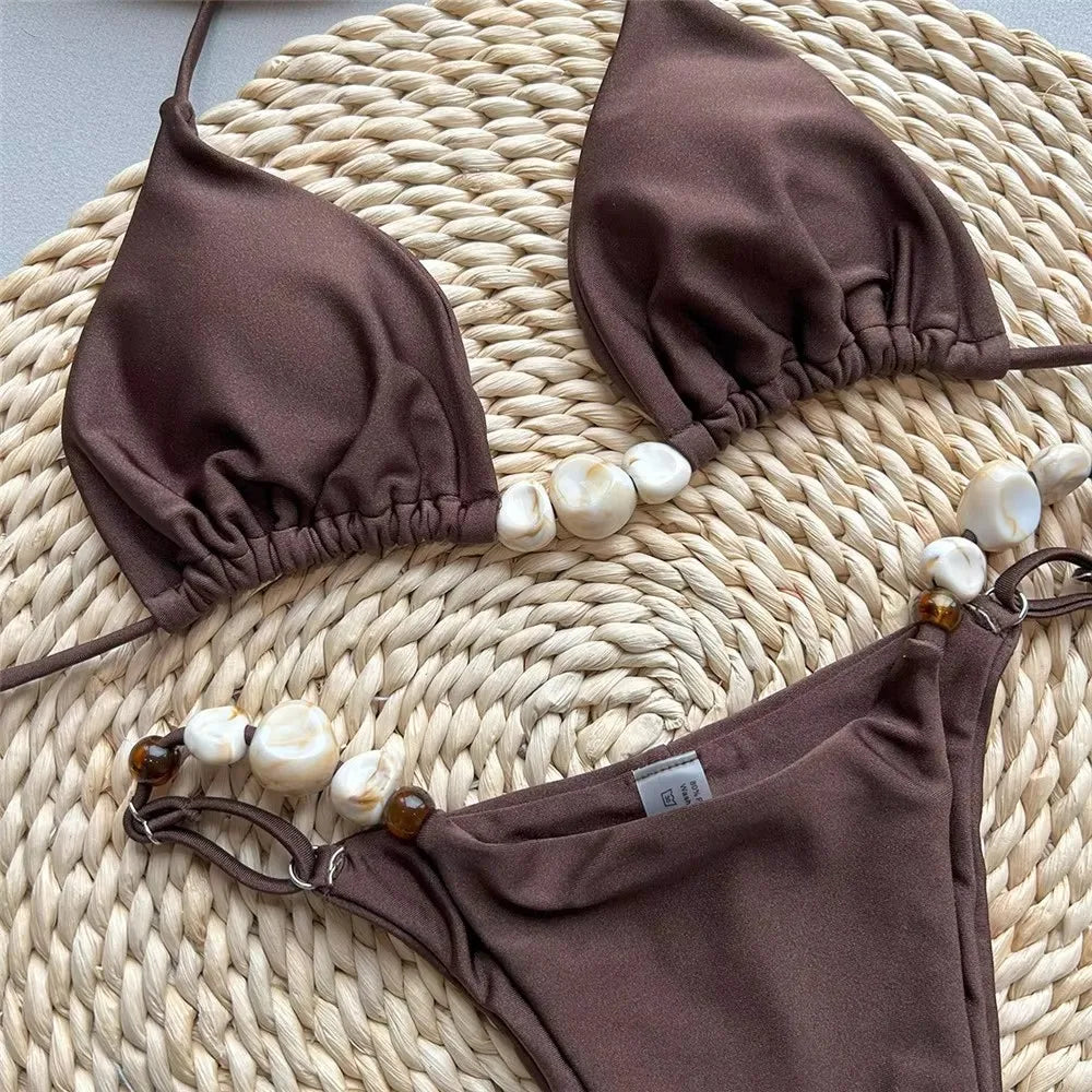 2 Piece Green Swimwear Halter Triangle Bead String Bikini Mini Micro Thong Swimsuit Summer Brazilian Bikinis Sets The Clothing Company Sydney