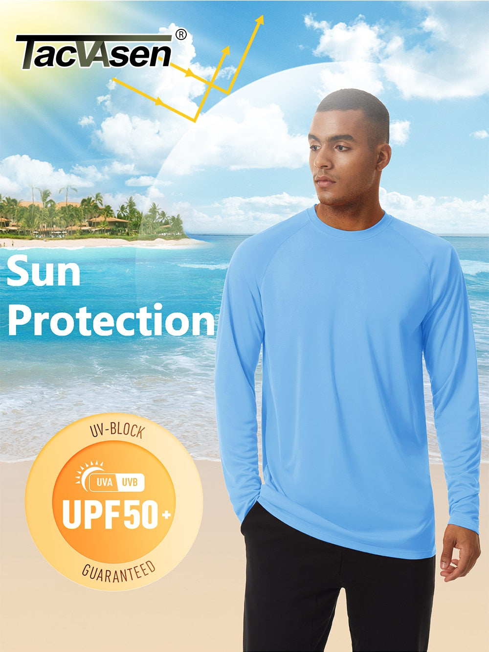 Men's sun protection T-shirt by The Clothing Company Sydney, lightweight, quick-dry UPF 50+ long sleeve shirt for hiking and outdoor activities.