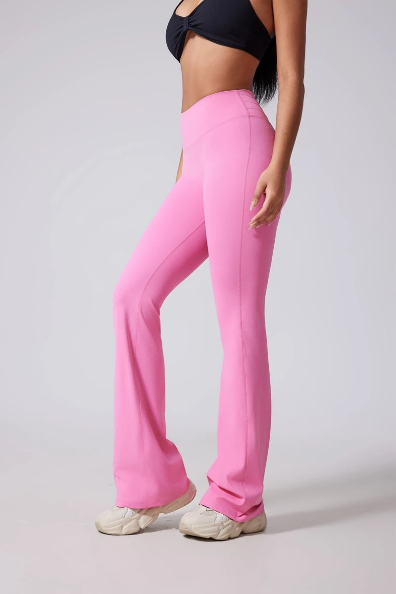 Women's high waisted flared yoga pants from The Clothing Company Sydney, featuring a micro flare and wide-leg fit for fitness and casual wear.