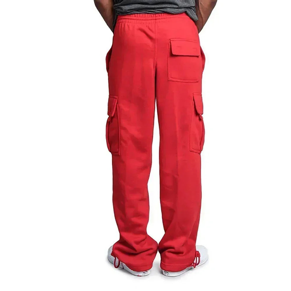 Men's cargo jogger pants by The Clothing Company Sydney, loose fit fleece sweatpants with multi pockets and streetwear style.