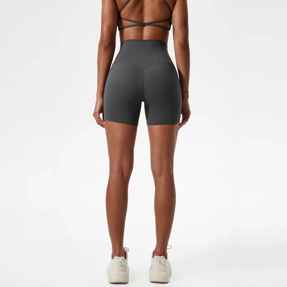 High-waist yoga shorts for women by The Clothing Company Sydney, athletic gym leggings ideal for running and workout activities.