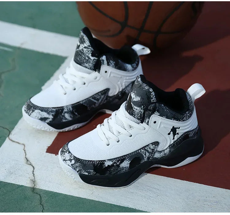 Kids basketball shoes by The Clothing Company Sydney featuring non-slip soles and sporty design for active play.